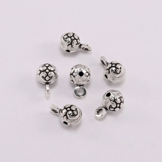 Picture of Zinc Based Alloy Bail Beads Wave Antique Silver Color Carved Pattern 20 PCs