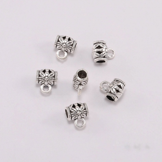 Picture of Zinc Based Alloy Bail Beads Butterfly Animal Antique Silver Color Carved Pattern 20 PCs