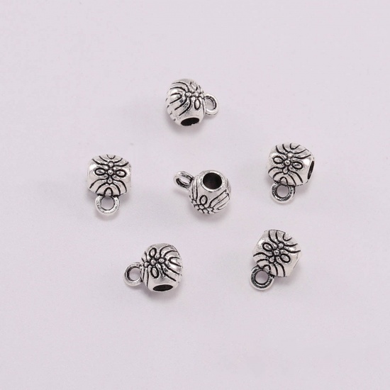 Picture of Zinc Based Alloy Bail Beads Antique Silver Color Carved Pattern 20 PCs
