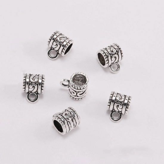 Picture of Zinc Based Alloy Bail Beads Wave Antique Silver Color Carved Pattern 20 PCs