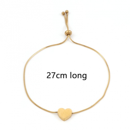 Immagine di 1 Pz Placcatura Sottovuoto 304 Acciaio Inossidabile San Valentino Catena di Serpente Slider Regolabile Bolo Bracciale / Presentazione Oro Placcato Cuore 27cm Lunghezza