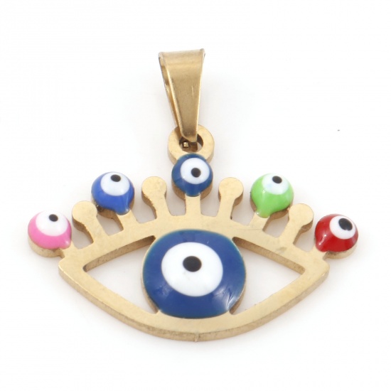Picture of 304 Stainless Steel Religious Charms Gold Plated Multicolor Evil Eye Enamel 22mm x 22mm, 1 Piece