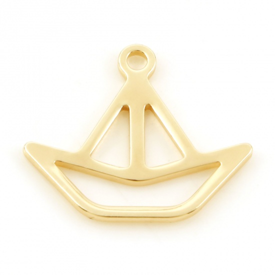 Bild von Messing Origami Charms Schiff Gold Gefüllt 14mm x 12.5mm, 5 Stück