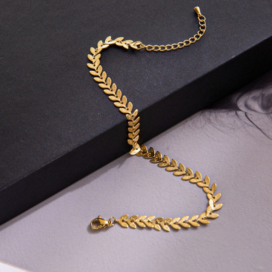Picture of 304 Stainless Steel Stylish Link Chain Anklet Gold Plated Ear Of Wheat 21cm(8 2/8") long, 1 Piece