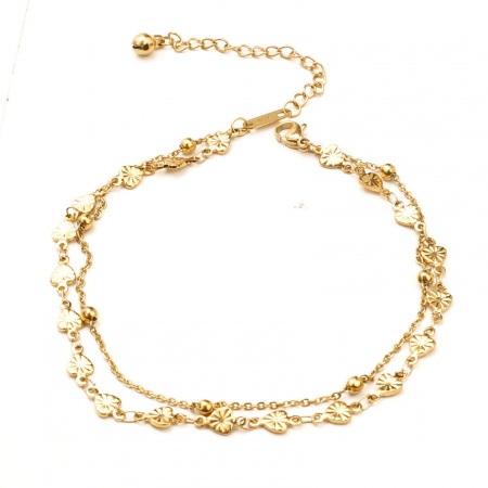 Picture of Wholesale Heart 304 Stainless Steel Link Chain Multilayer Layered Anklet, Gold Plated Women's Stylish Ins Style Gift Jewelry Supply, 24cm(9.4") long, 1 Piece