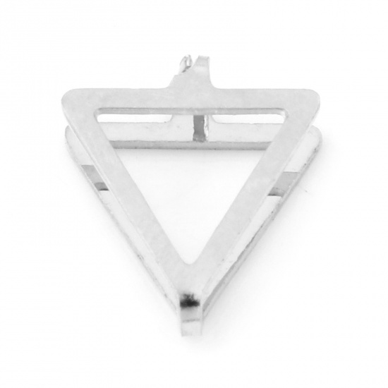 Picture of 304 Stainless Steel Pendant Pinch Bails Clasps Triangle Silver Tone Hollow 11mm x 10mm, 2 PCs