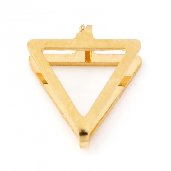 Picture of 304 Stainless Steel Pendant Pinch Bails Clasps Triangle Gold Plated Hollow 11mm x 10mm, 2 PCs