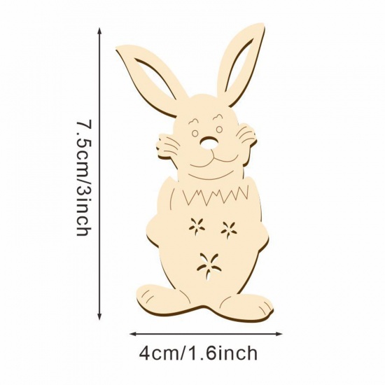 Picture of Wood Easter Day DIY Party Home Hanging Decoration Natural Rabbit Animal 7.5cm x 4cm, 1 Packet ( 10 PCs/Packet)