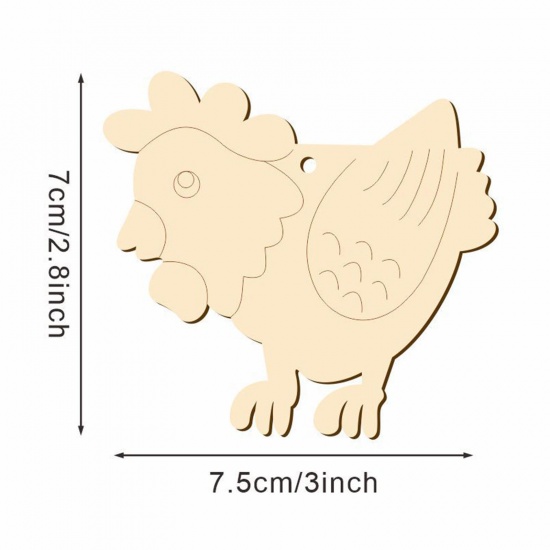 Picture of Wood Easter Day DIY Party Home Hanging Decoration Natural Chicken 7.5cm x 7cm, 1 Packet ( 10 PCs/Packet)