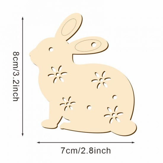Picture of Wood Easter Day DIY Party Home Hanging Decoration Natural Rabbit Animal 8cm x 7cm, 1 Packet ( 10 PCs/Packet)