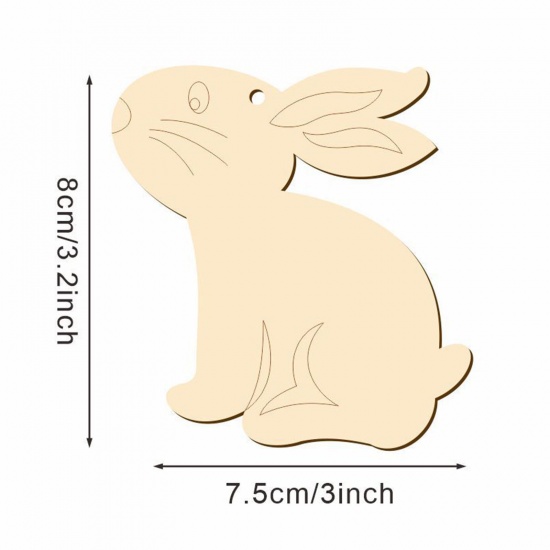 Picture of Wood Easter Day DIY Party Home Hanging Decoration Natural Rabbit Animal 8cm x 7.5cm, 1 Packet ( 10 PCs/Packet)