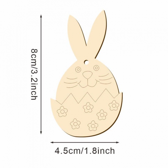 Picture of Wood Easter Day DIY Party Home Hanging Decoration Natural Rabbit Animal 8cm x 4.5cm, 1 Packet ( 10 PCs/Packet)