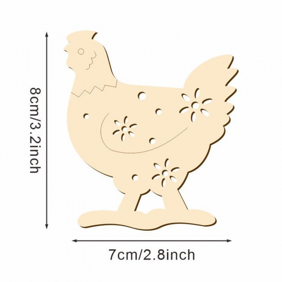 Picture of Wood Easter Day DIY Party Home Hanging Decoration Natural Chicken 8cm x 7cm, 1 Packet ( 10 PCs/Packet)