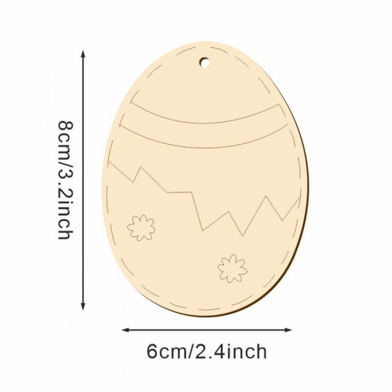 Picture of Wood Easter Day DIY Party Home Hanging Decoration Natural Egg 8cm x 6cm, 1 Packet ( 10 PCs/Packet)