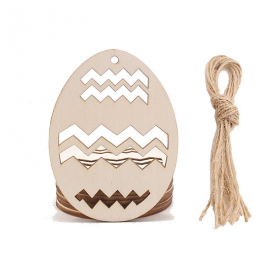 Picture of 2# Boxwood Easter Day Party Decorations Natural Egg With 2M Jute Ropes 8cm x 6cm, 1 Set ( 10 PCs/Packet)
