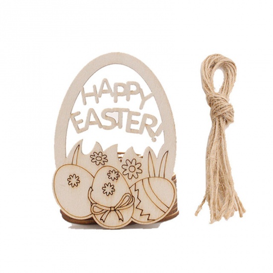 Picture of 3# Boxwood Easter Day Party Decorations Natural Egg With 2M Jute Ropes 8cm x 6cm, 1 Set ( 10 PCs/Packet)