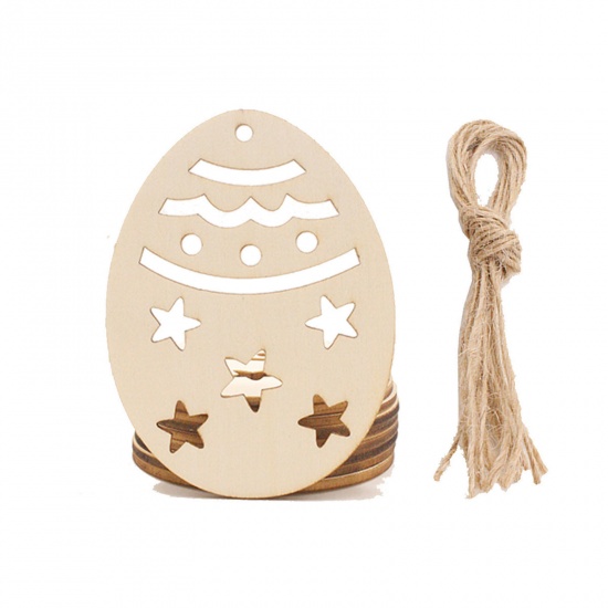 Picture of 4# Boxwood Easter Day Party Decorations Natural Egg With 2M Jute Ropes 8cm x 6cm, 1 Set ( 10 PCs/Packet)