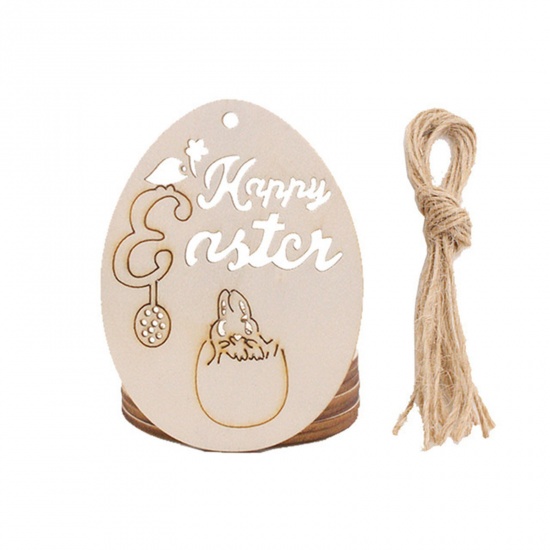Picture of 5# Boxwood Easter Day Party Decorations Natural Egg With 2M Jute Ropes 8cm x 6cm, 1 Set ( 10 PCs/Packet)