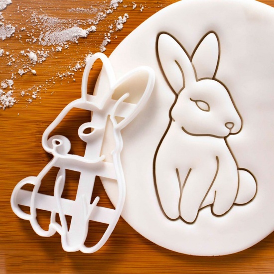 Immagine di Plastica Pasqua Strumenti per Fustelle per Biscotti Fai-da-te Bianco Coniglio 10.7cm x 6.2cm, 1 Pz