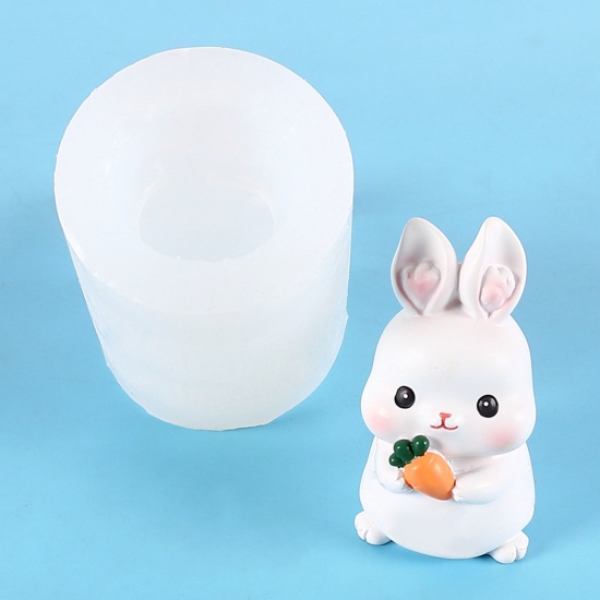 Picture of Silicone Easter Day Resin Mold For Candle Soap DIY Making Rabbit White 6.4cm x 4.6cm, 1 Piece