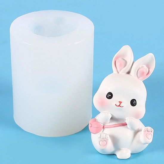 Picture of Silicone Easter Day Resin Mold For Candle Soap DIY Making Rabbit White 5.8cm x 4.6cm, 1 Piece