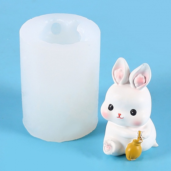 Picture of Silicone Easter Day Resin Mold For Candle Soap DIY Making Rabbit White 6.2cm x 4.6cm, 1 Piece
