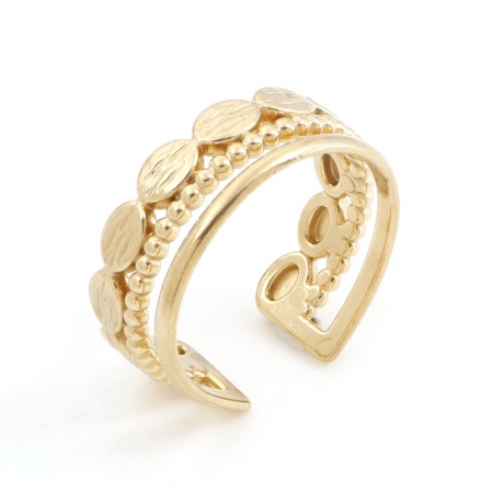 Picture of Wholesale Women's Gift Dot Open Adjustable Rings, Gold Plated 304 Stainless Steel, Eco-friendly PVD Vacuum Plating Stylish Jewelry Supply, 17.3mm(US Size 7), 1 Piece