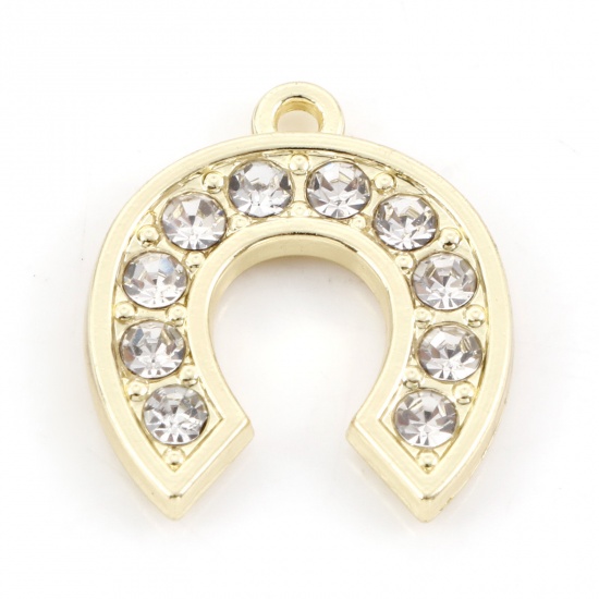 Picture of Zinc Based Alloy Charms Gold Plated Luck Horseshoe Clear Rhinestone 21mm x 18.5mm, 5 PCs