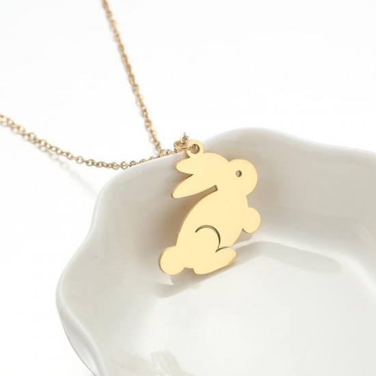 Picture of 304 Stainless Steel Easter Day Necklace Gold Plated Rabbit Animal 45cm(17 6/8") long, 1 Piece