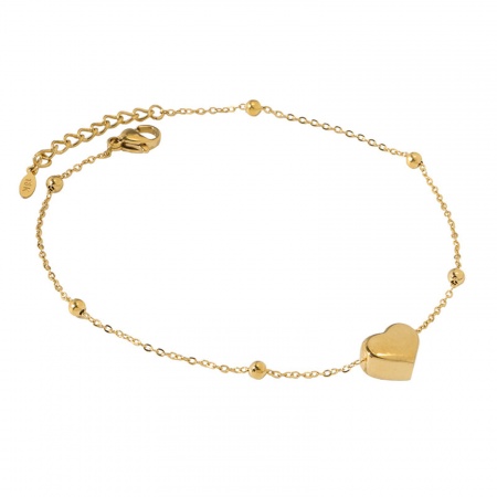 304 Stainless Steel Link Cable Chain Anklet Gold Plated Adjustable Heart 21cm(8 2/8") long, 1 Piece