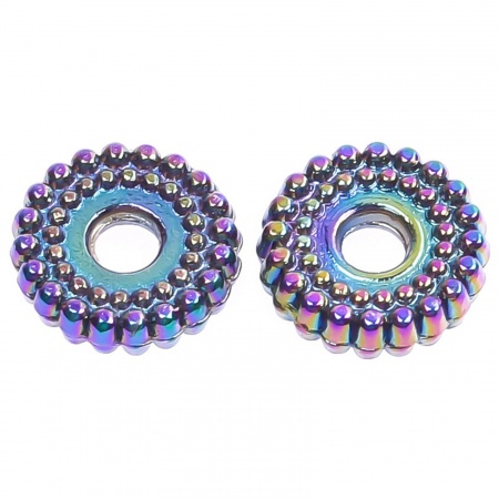 Lega di Zinco Perline per la Creazione di Gioielli con Ciondoli Fai-da-te Colore Arcobaleno Placcato Tondo Circa 8mm x 8mm, Foro:Circa 2mm, 10 Pz