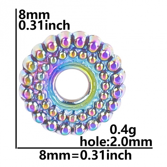 Immagine di Lega di Zinco Perline per la Creazione di Gioielli con Ciondoli Fai-da-te Colore Arcobaleno Placcato Tondo Circa 8mm x 8mm, Foro:Circa 2mm, 10 Pz