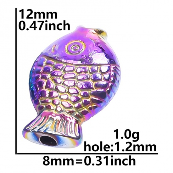 Picture of Zinc Based Alloy Ocean Jewelry Spacer Beads For DIY Charm Jewelry Making Rainbow Color Plated Fish Animal About 12mm x 8mm, Hole: Approx 1.2mm, 10 PCs