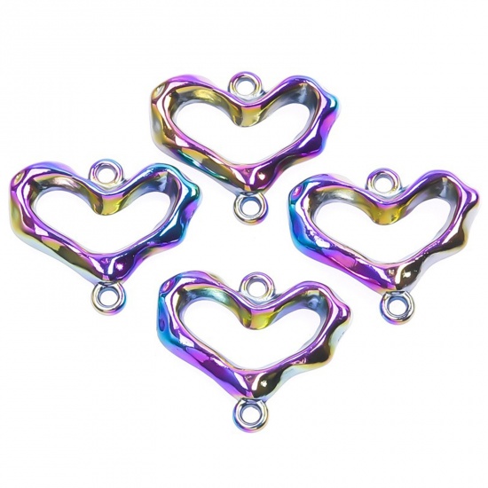 Picture of Zinc Based Alloy Valentine's Day Connectors Heart Rainbow Color Plated 20mm x 17mm, 5 PCs