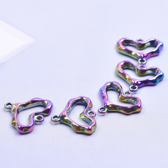 Immagine di Lega di Zinco San Valentino Connettore Accessori Cuore Colore Arcobaleno Placcato 20mm x 17mm, 5 Pz