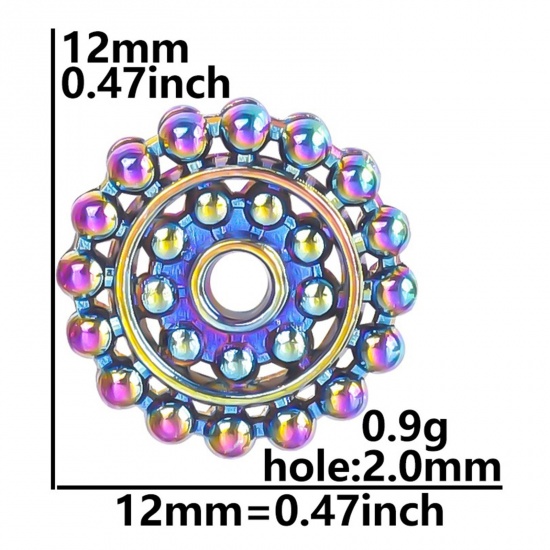 Picture of Zinc Based Alloy Spacer Beads For DIY Charm Jewelry Making Rainbow Color Plated Round About 12mm x 12mm, Hole: Approx 2mm, 10 PCs
