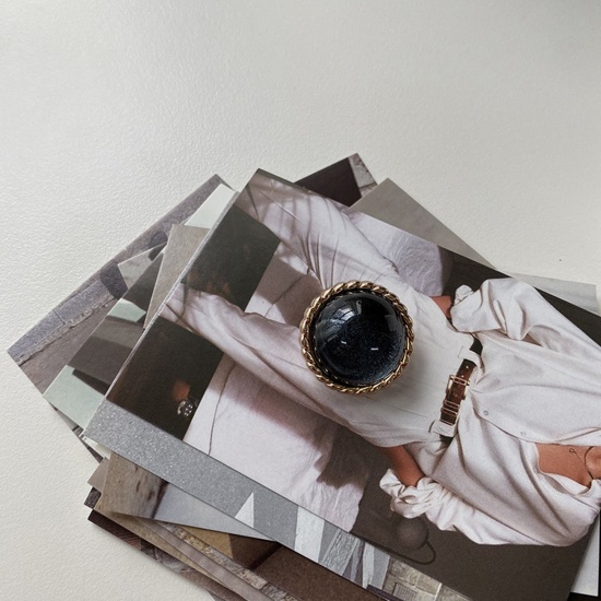 Immagine di Lega di Zinco + Resina Metallo Gambo Bottone Oro Placcato Nero Tondo 18mm Dia, 2 Pz