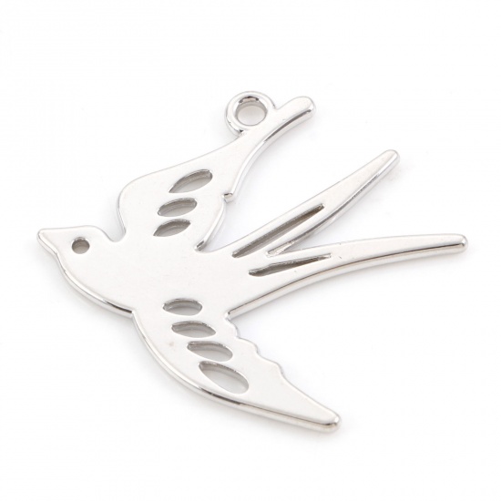 Picture of Zinc Based Alloy Charms Silver Tone Swallow Bird 26mm x 24mm, 10 PCs