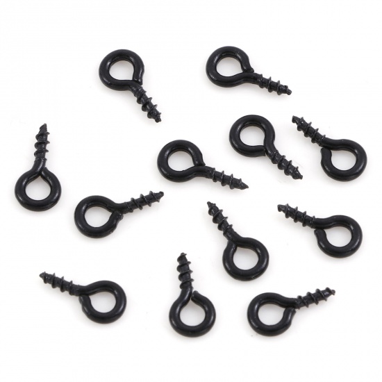 Picture of Iron Based Alloy Screw Eyes Bails Top Drilled Findings Black Painted 8mm x 4mm, 50 PCs