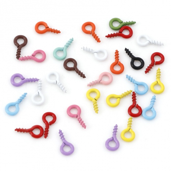 Picture of Iron Based Alloy Screw Eyes Bails Top Drilled Findings At Random Color Mixed Painted 8mm x 4mm, 50 PCs