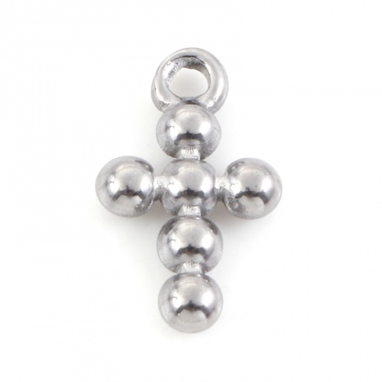 Picture of 304 Stainless Steel Religious Charms Silver Tone Cross 12.5mm x 8mm, 5 PCs
