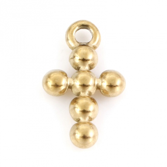 Picture of 304 Stainless Steel Religious Charms Gold Plated Cross 12.5mm x 8mm, 5 PCs