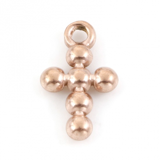 Picture of 304 Stainless Steel Religious Charms Rose Gold Cross 12.5mm x 8mm, 5 PCs