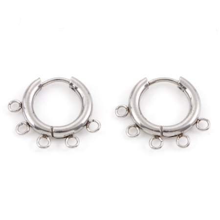 Picture of 304 Stainless Steel Hoop Earrings Round Silver Tone With Loop 20mm x 18mm, Post/ Wire Size: (18 gauge), 1 Pair