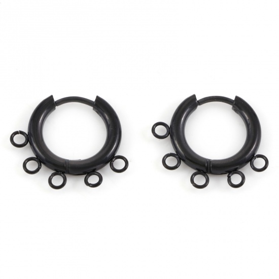 Picture of 304 Stainless Steel Hoop Earrings Round Black With Loop 20mm x 18mm, Post/ Wire Size: (18 gauge), 1 Pair