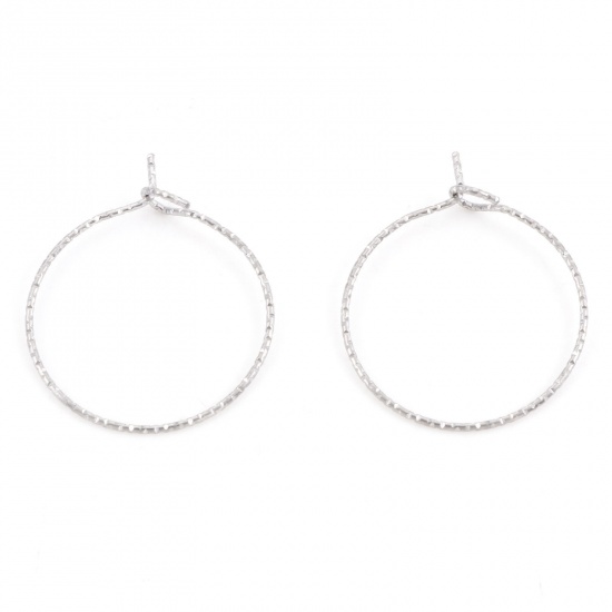 Picture of 316 Stainless Steel Hoop Earrings Round Silver Tone 25mm x 21mm, Post/ Wire Size: (21 gauge), 10 PCs