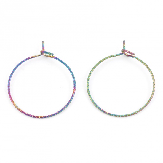 Picture of 316 Stainless Steel Hoop Earrings Round Rainbow Color Plated 25mm x 21mm, Post/ Wire Size: (21 gauge), 10 PCs