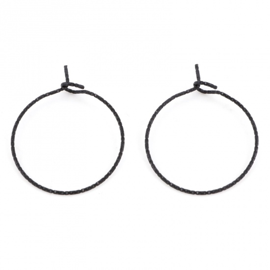 Picture of 316 Stainless Steel Hoop Earrings Round Black 25mm x 21mm, Post/ Wire Size: (21 gauge), 10 PCs