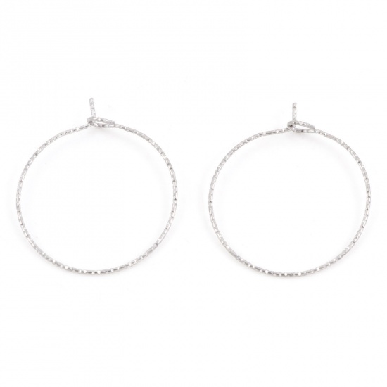 Picture of 316 Stainless Steel Hoop Earrings Round Silver Tone 3cm x 2.5cm, Post/ Wire Size: (21 gauge), 10 PCs
