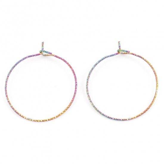Picture of 316 Stainless Steel Hoop Earrings Round Rainbow Color Plated 3cm x 2.5cm, Post/ Wire Size: (21 gauge), 10 PCs